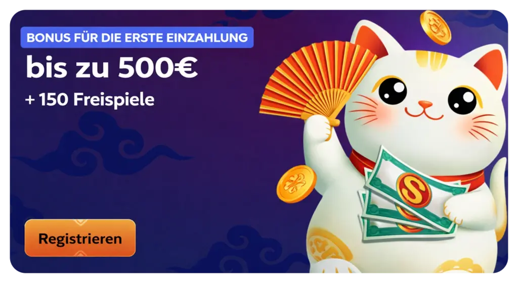 Manekispin Casino Bonus erste Einzahlung bis 500€ plus Freispiele sichern