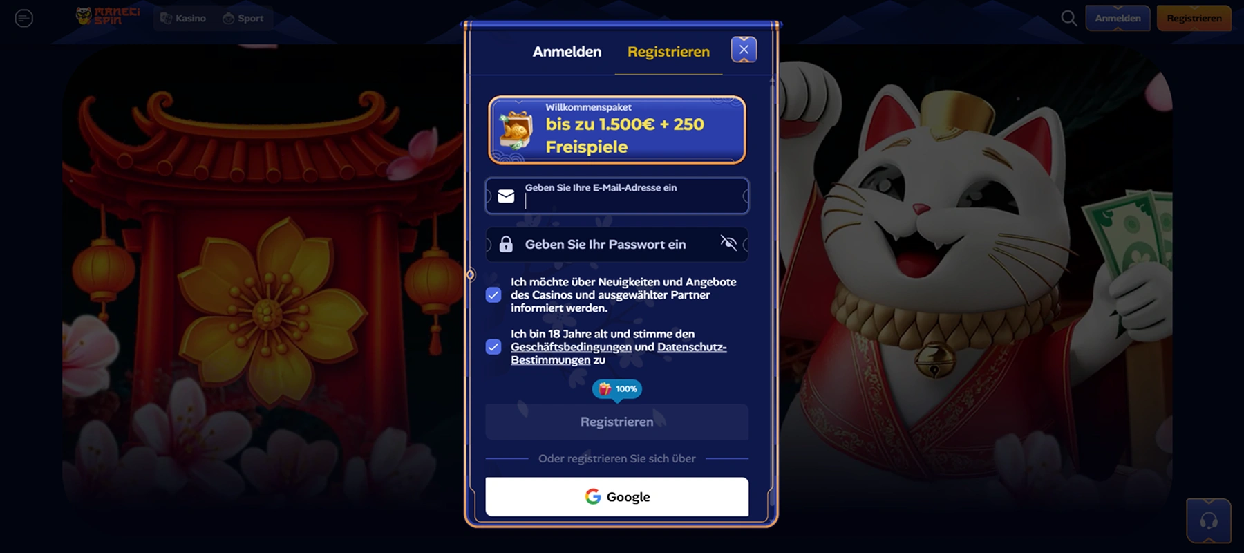 Registrierung Bonus Manekispin bis 1500€ Freispiele sichern